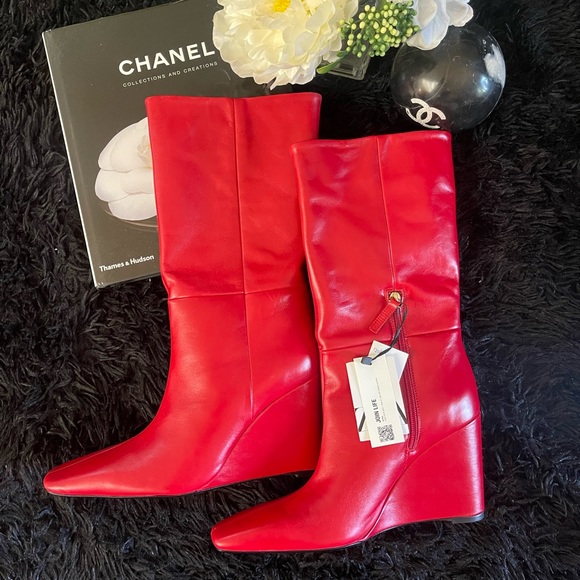 Zara Red Wedge Boots - Picture 3 of 7